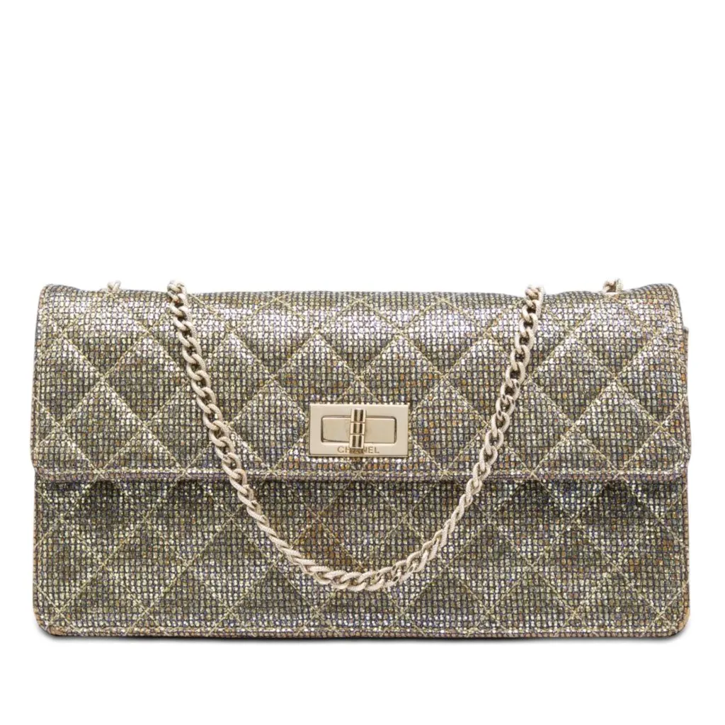 Chanel Quilted Glitter Canvas Reissue 2.55 Flap Gold Very good - Front View