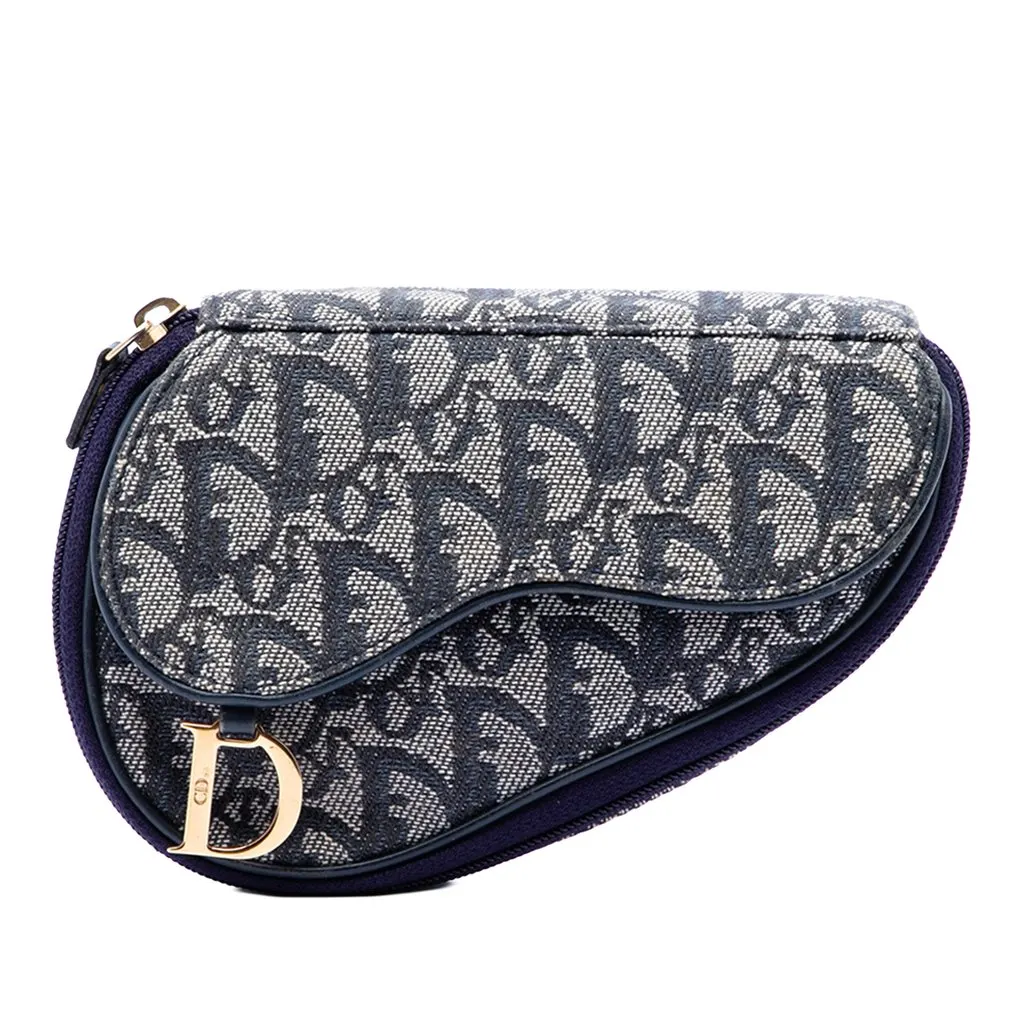 Dior Diorissimo Canvas Saddle Pouch Blue Canvas Very good - Front View