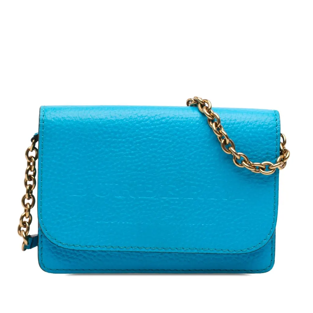 Burberry Pebbled Leather Embossed Logo Hampshire Wallet on Chain Blue Leather Very good - Front View