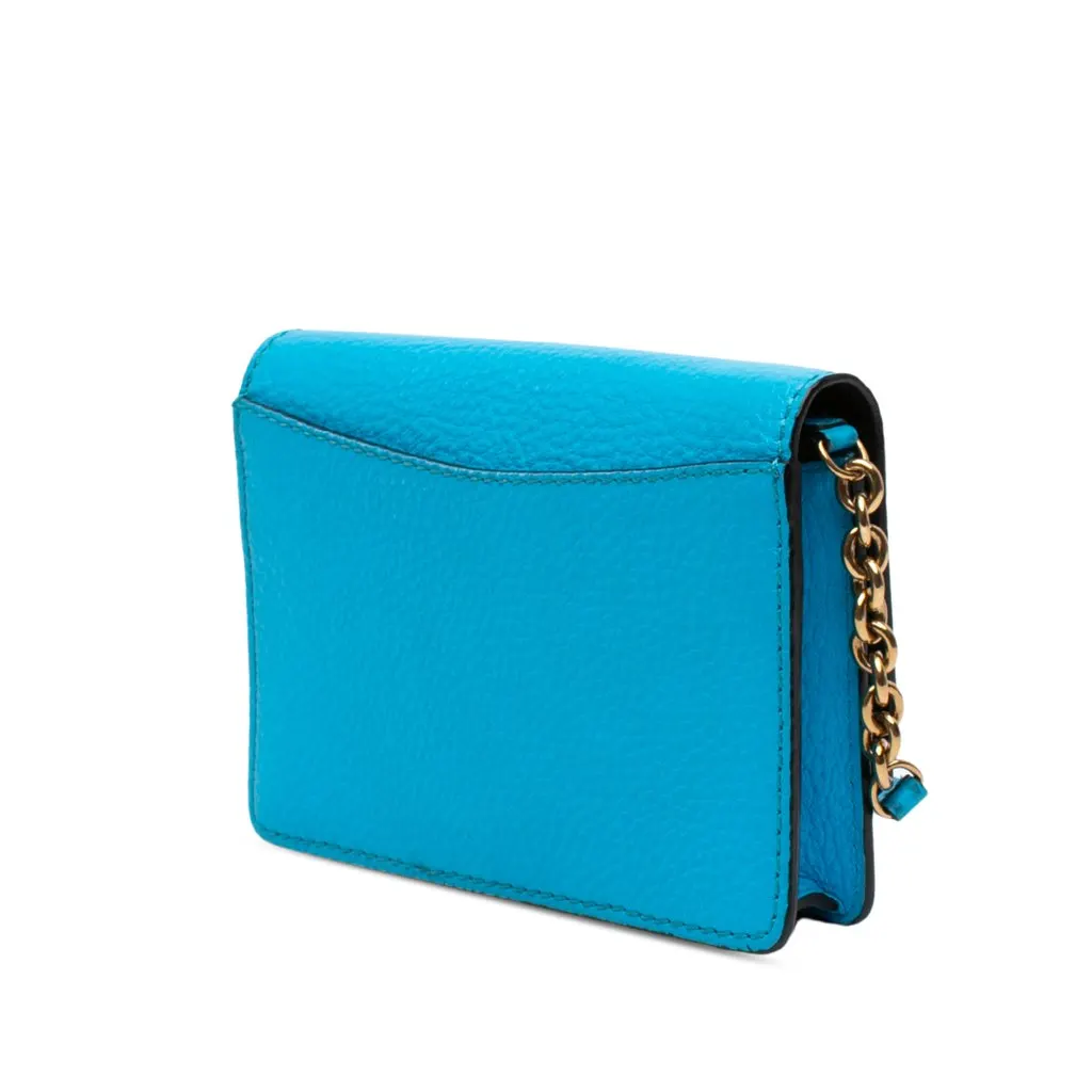 Burberry Pebbled Leather Embossed Logo Hampshire Wallet on Chain Blue Leather Very good - Back View
