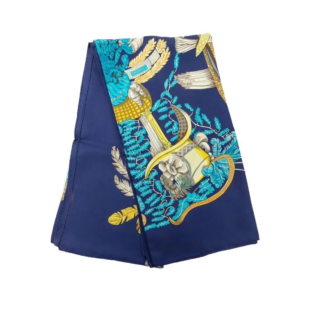 Hermès Chapeau! Silk Scarf 90 Blue Silk Very good - Front View