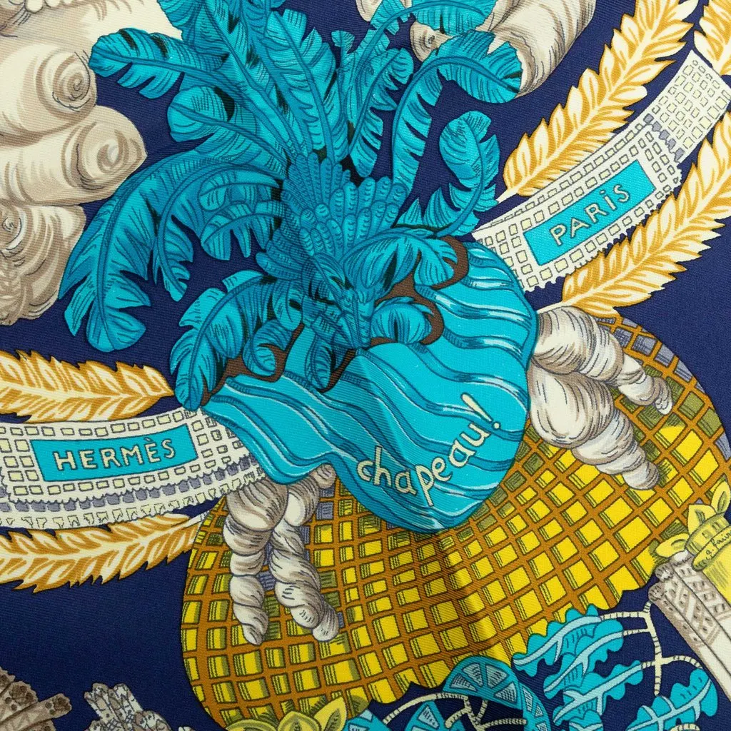 Hermès Chapeau! Silk Scarf 90 Blue Silk Very good - Inside View