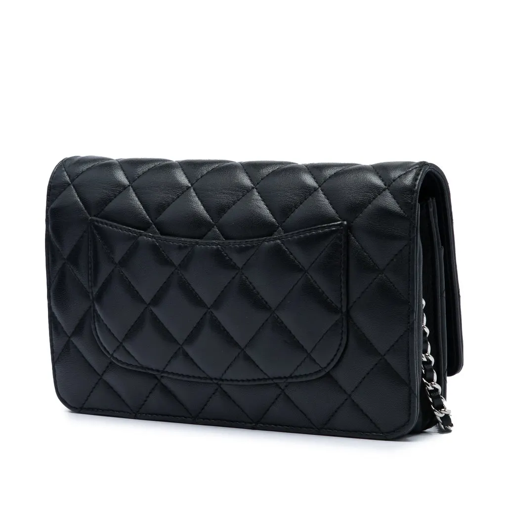 Chanel CC Quilted Lambskin Wallet On Chain Black Leather Very good - Back View