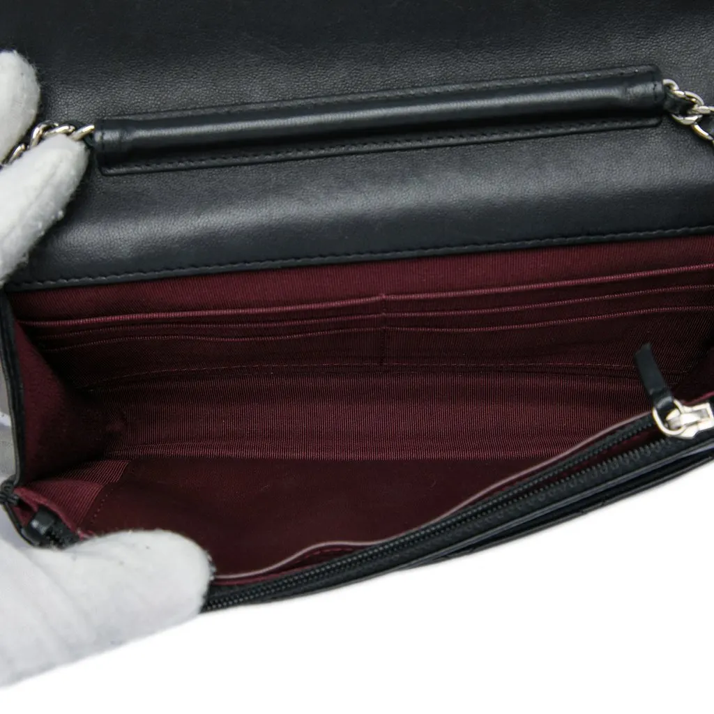 Chanel CC Quilted Lambskin Wallet On Chain Black Leather Very good - Model View