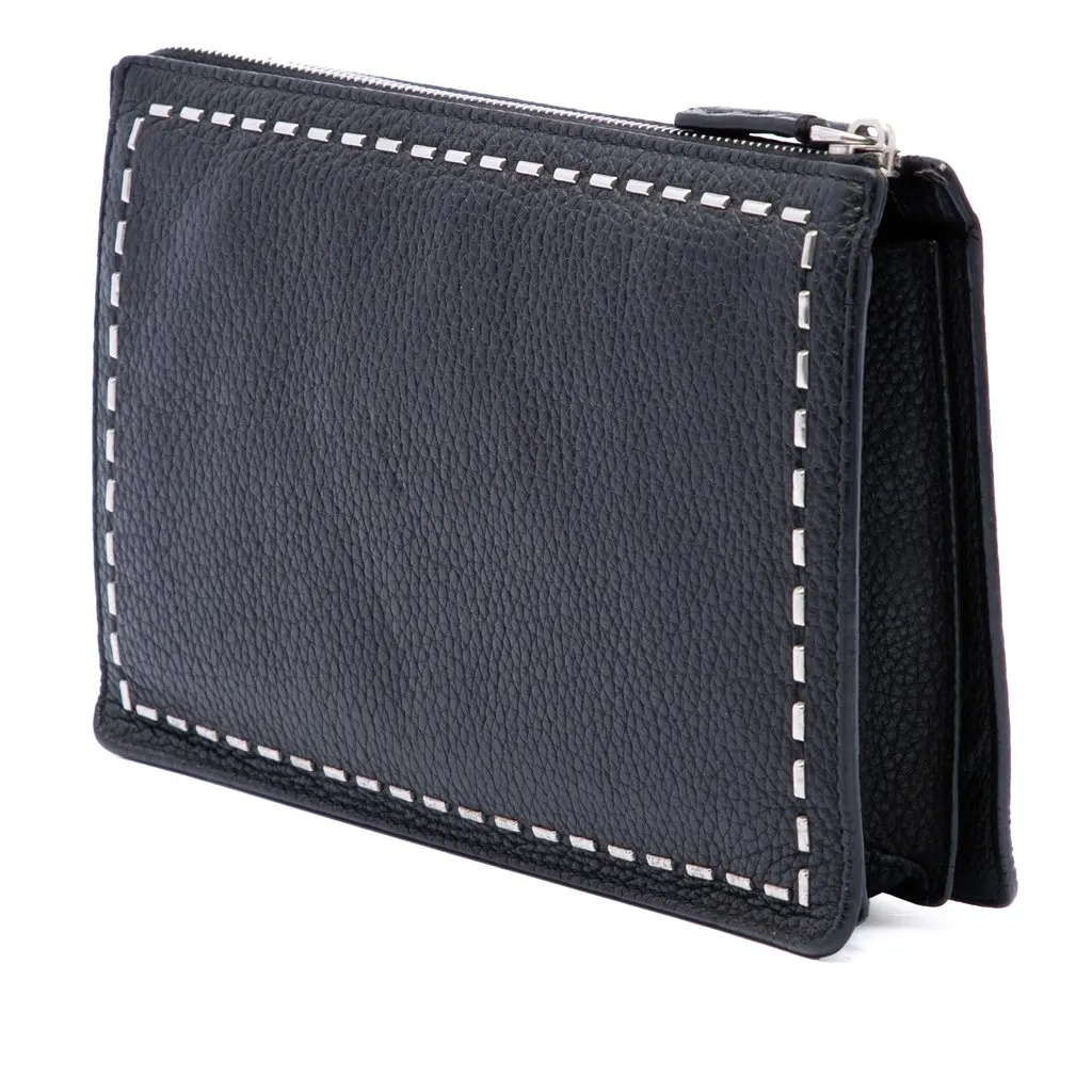 Fendi Leather Selleria Clutch Black Leather Good - Back View