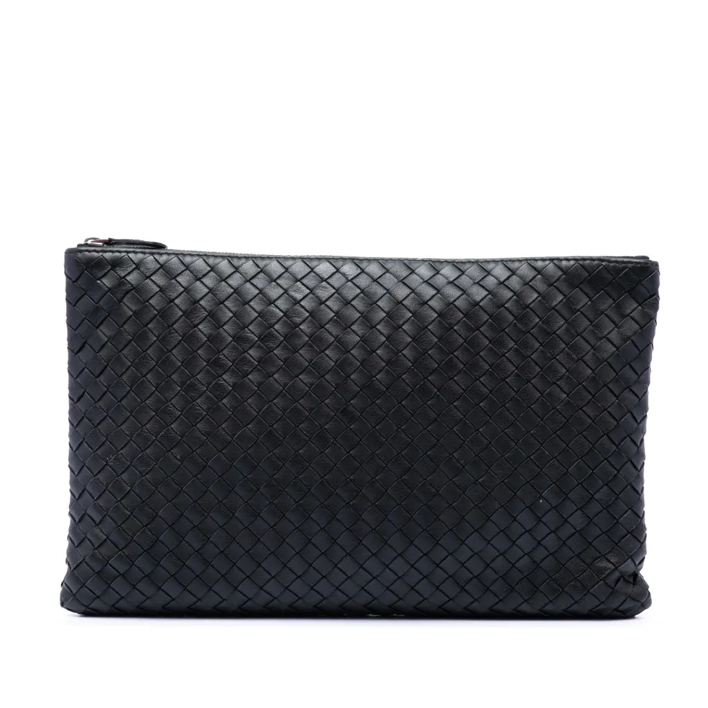 Bottega Veneta Nappa Intrecciato Clutch Black Leather Very good - Front View
