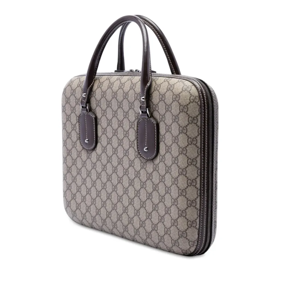 Gucci GG Supreme Interlocking G Briefcase Beige Canvas Good - Back View