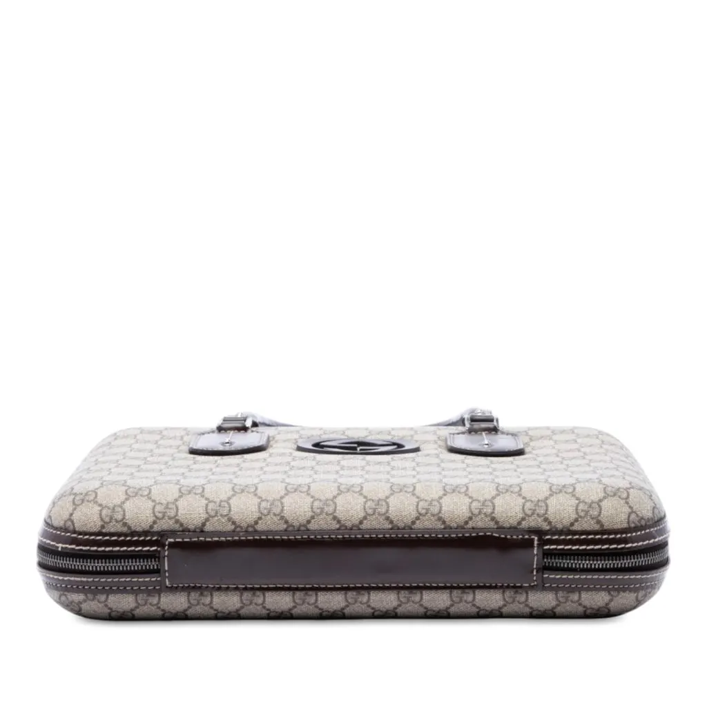 Gucci GG Supreme Interlocking G Briefcase Beige Canvas Good - Inside View