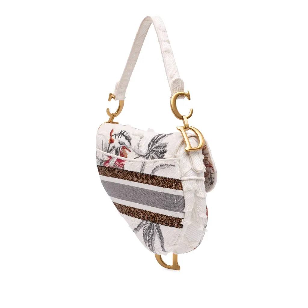 Dior Canvas Embroidered Camouflage Flowers Saddle Bag White Very good - Back View