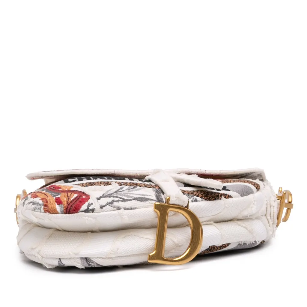 Dior Canvas Embroidered Camouflage Flowers Saddle Bag White Very good - Inside View