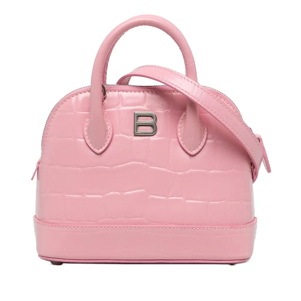 Balenciaga Croc Embossed Calfskin Ville Top Handle Bag XXS Pink Leather Very good - Front View