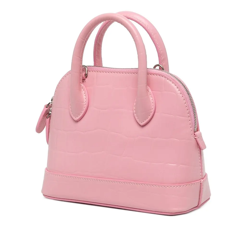 Balenciaga Croc Embossed Calfskin Ville Top Handle Bag XXS Pink Leather Very good - Back View