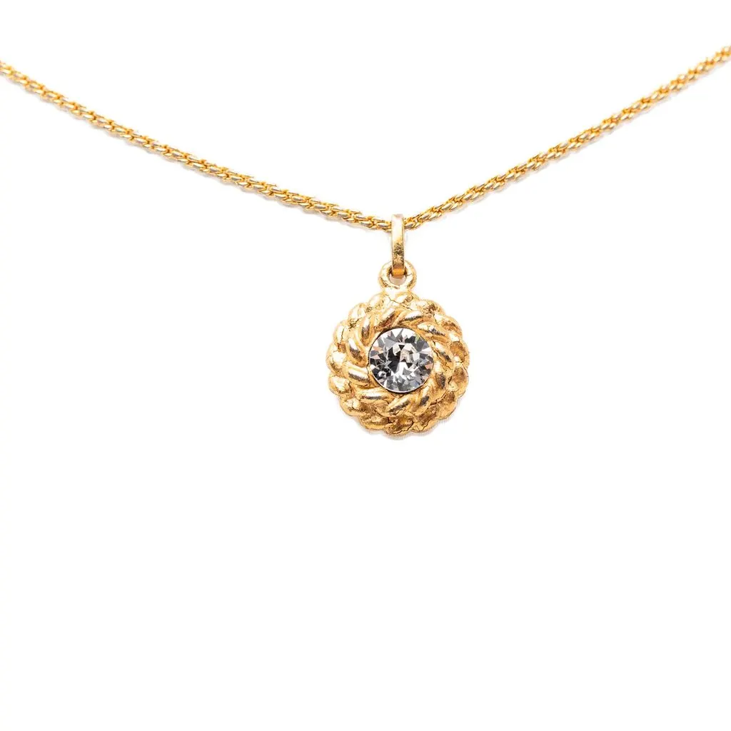 Chanel Gold Plated Crystal Round Pendant Necklace Gold Metal Very good - Front View
