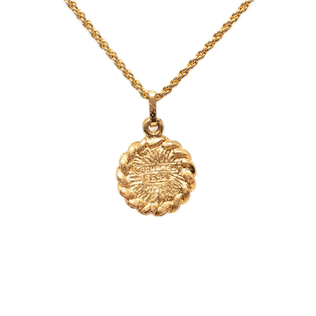 Chanel Gold Plated Crystal Round Pendant Necklace Gold Metal Very good - Back View