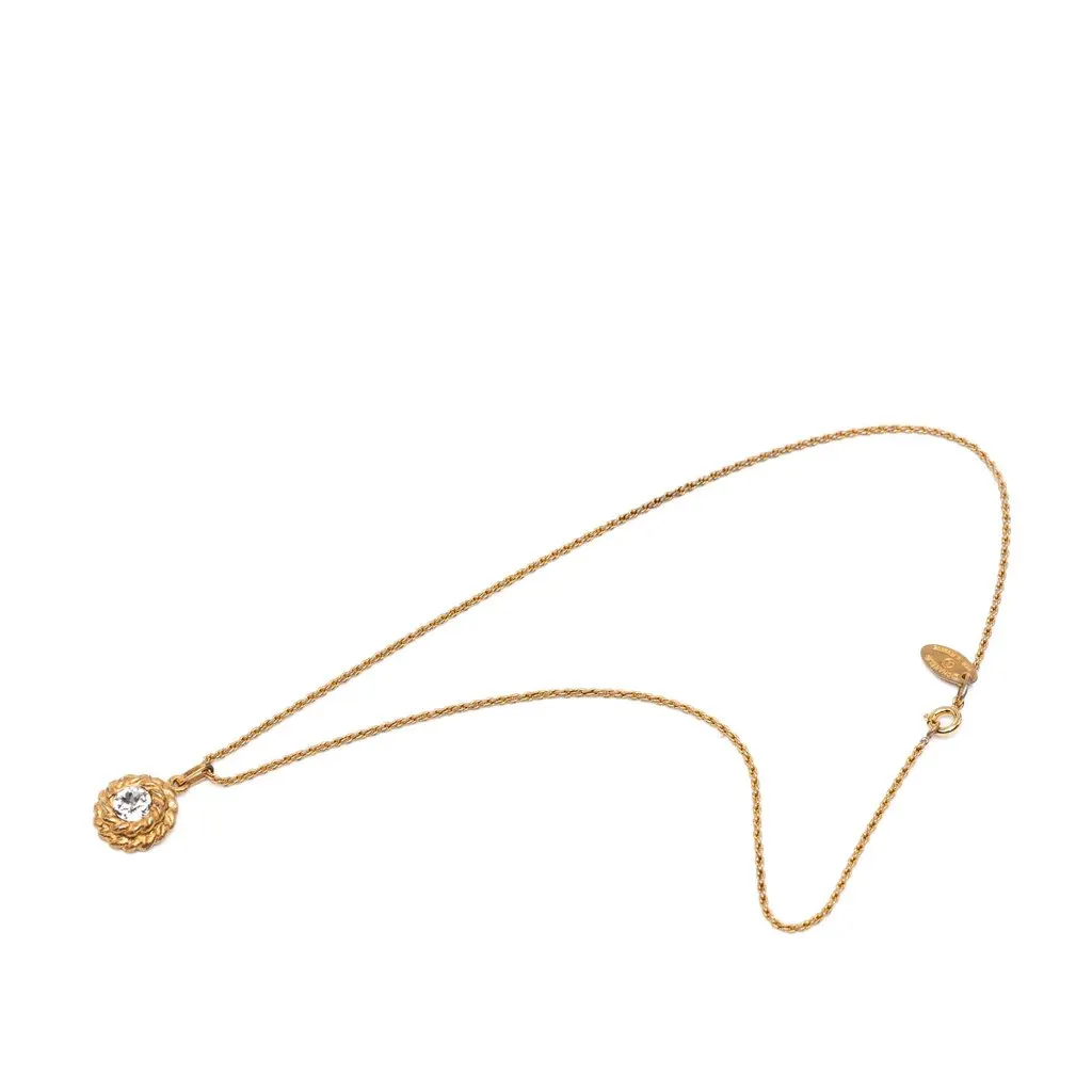 Chanel Gold Plated Crystal Round Pendant Necklace Gold Metal Very good - Inside View