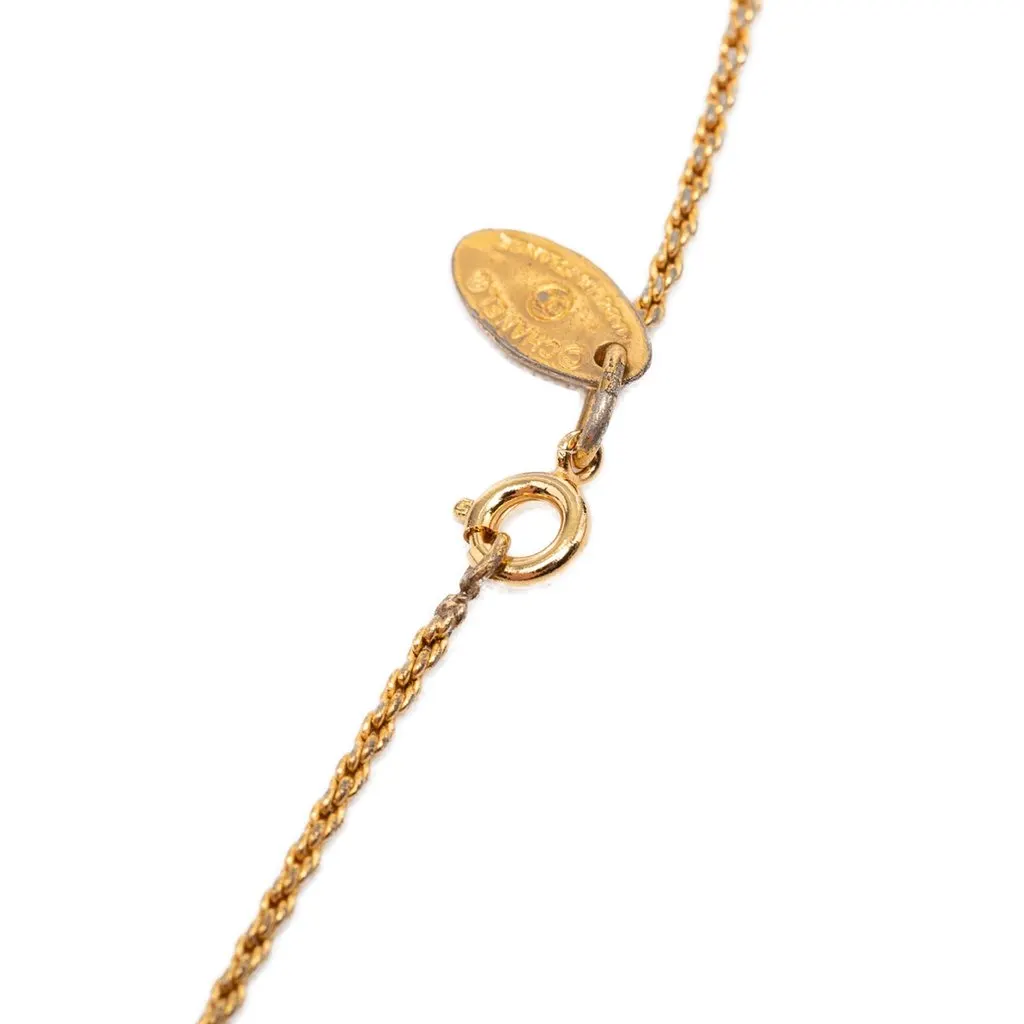 Chanel Gold Plated Crystal Round Pendant Necklace Gold Metal Very good - Model View
