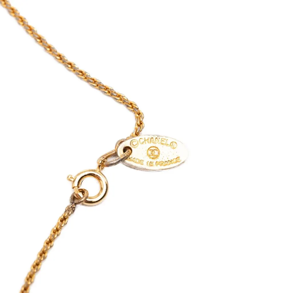 Chanel Gold Plated Crystal Round Pendant Necklace Gold Metal Very good - Box View