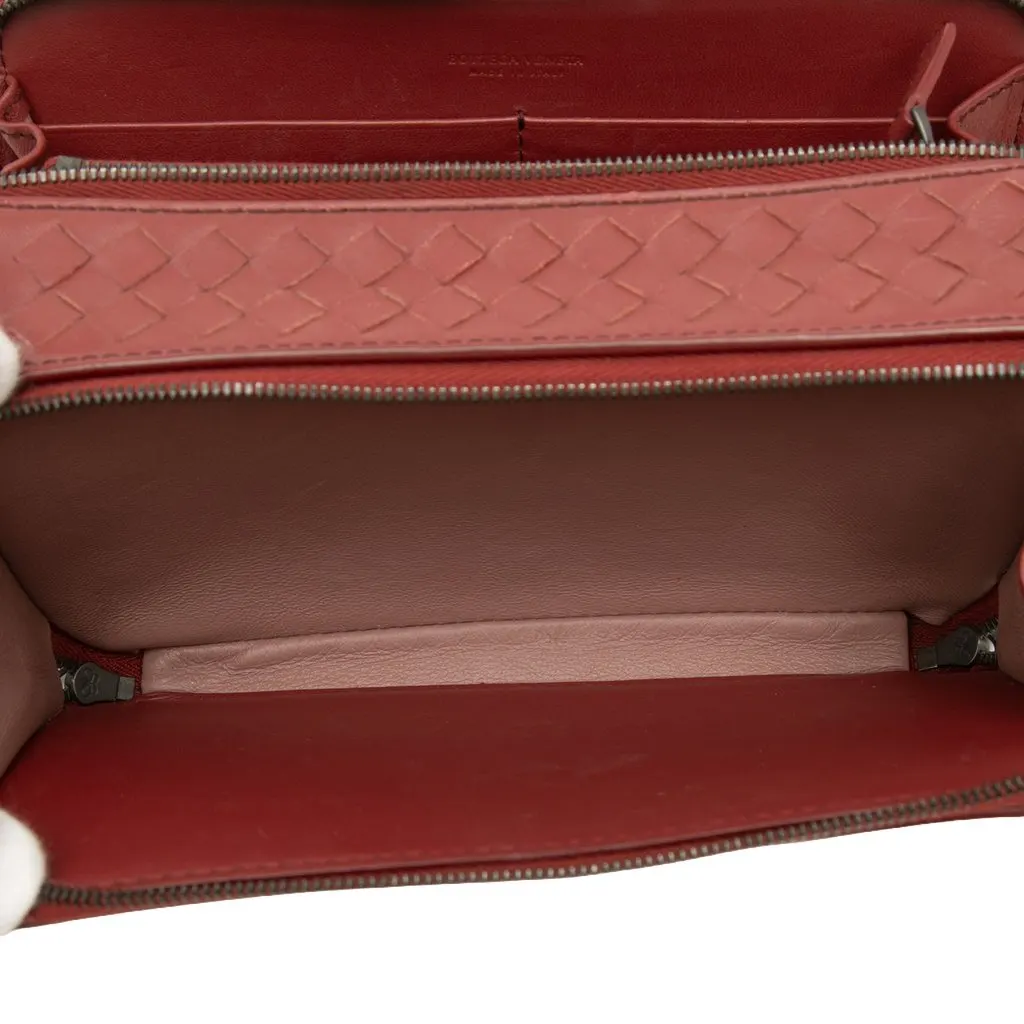 Bottega Veneta Nappa Intrecciato Double Zip Shoulder Bag Red Leather Very good - Model View