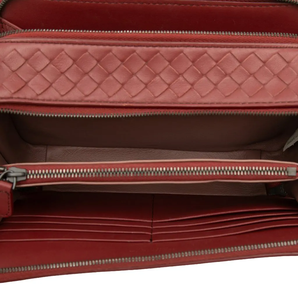 Bottega Veneta Nappa Intrecciato Double Zip Shoulder Bag Red Leather Very good - Box View