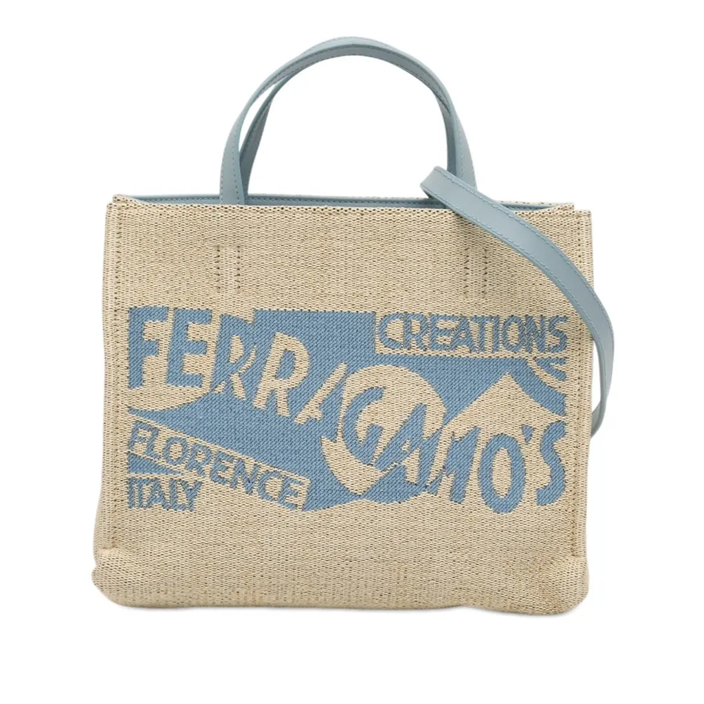 Salvatore Ferragamo Ferragamos Creations Medium Raffia Shopping Tote Beige Very good - Front View