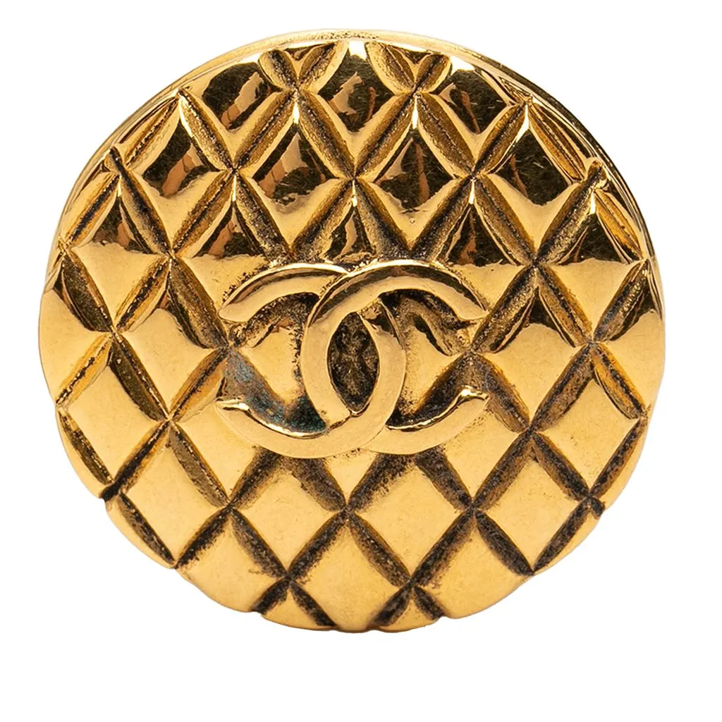 Chanel CC Gold Plated Quilted Round Brooch Gold Metal Very good - Front View