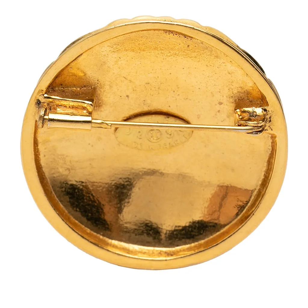 Chanel CC Gold Plated Quilted Round Brooch Gold Metal Very good - Back View