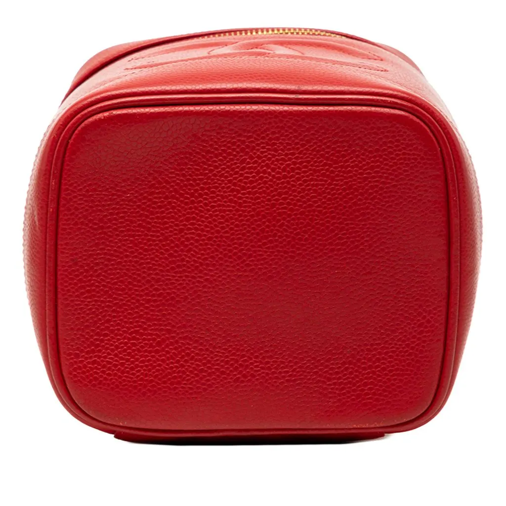 Chanel CC Caviar Vanity Bag Red Leather Good - Inside View