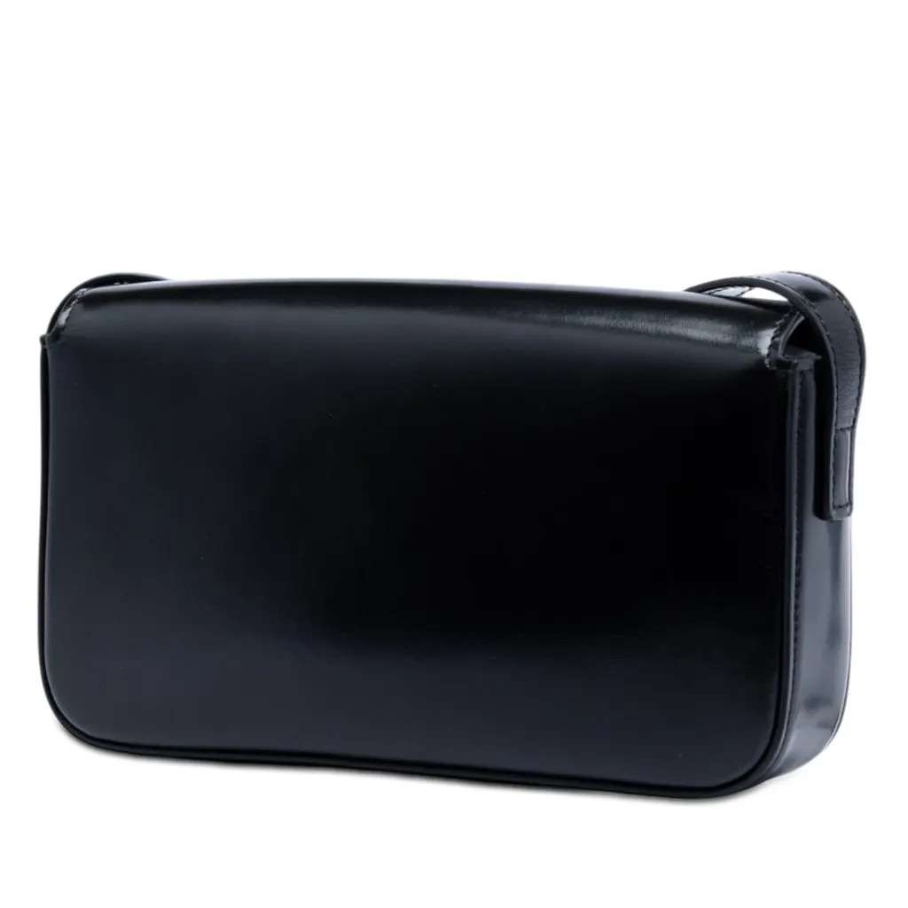 Celine Shiny Calfskin Triomphe Claude Shoulder Bag Black Leather Very good - Back View