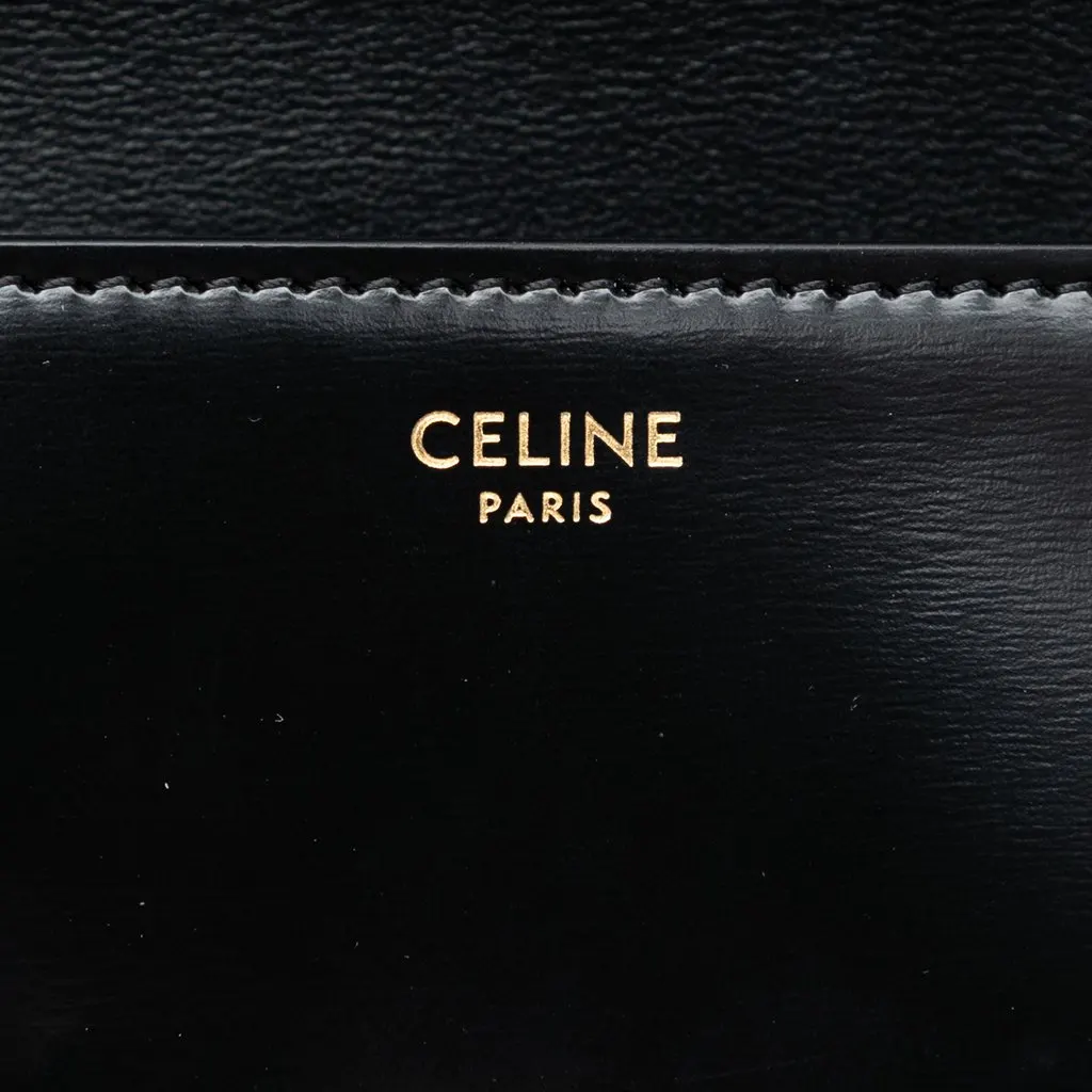 Celine Shiny Calfskin Triomphe Claude Shoulder Bag Black Leather Very good - Box View