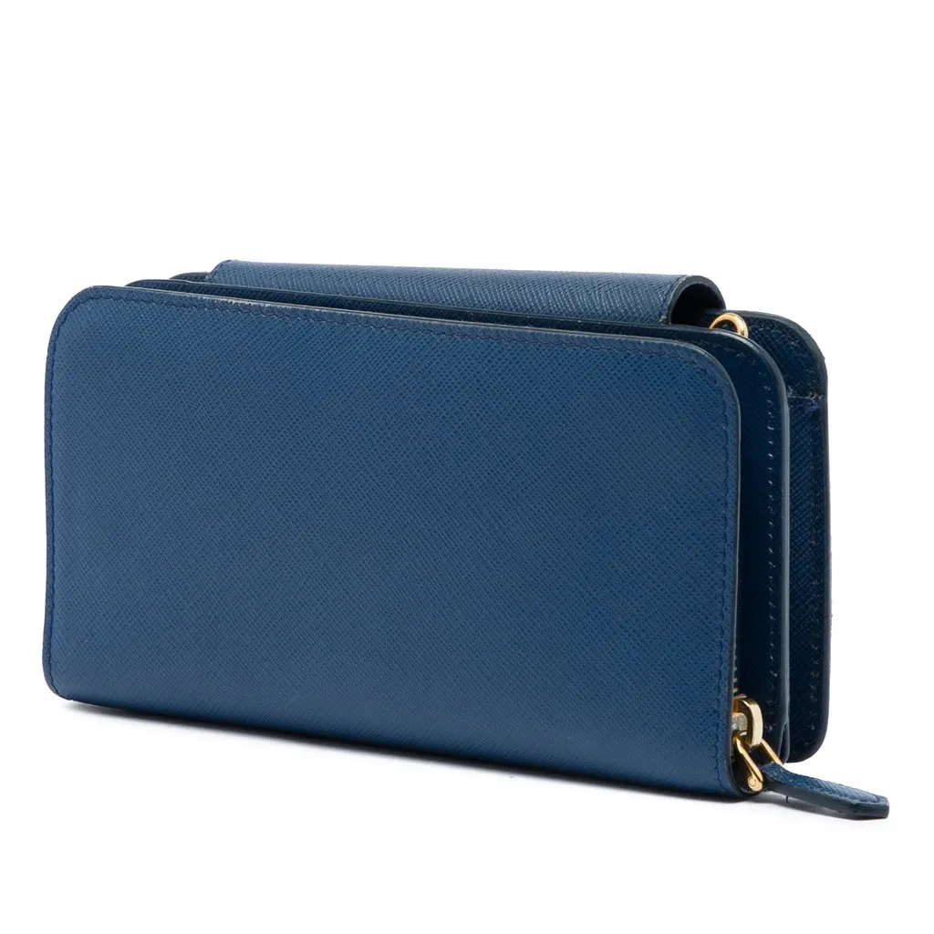 Prada Saffiano Phone Wallet on Chain Blue Leather Very good - Back View