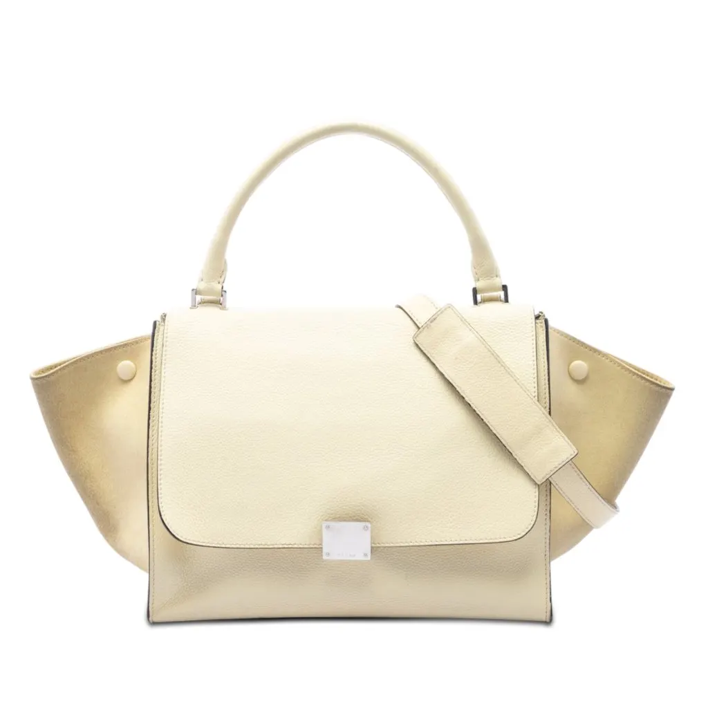 Celine Medium Bicolor Calfskin and Suede Trapeze Satchel Brown Leather Very good - Front View