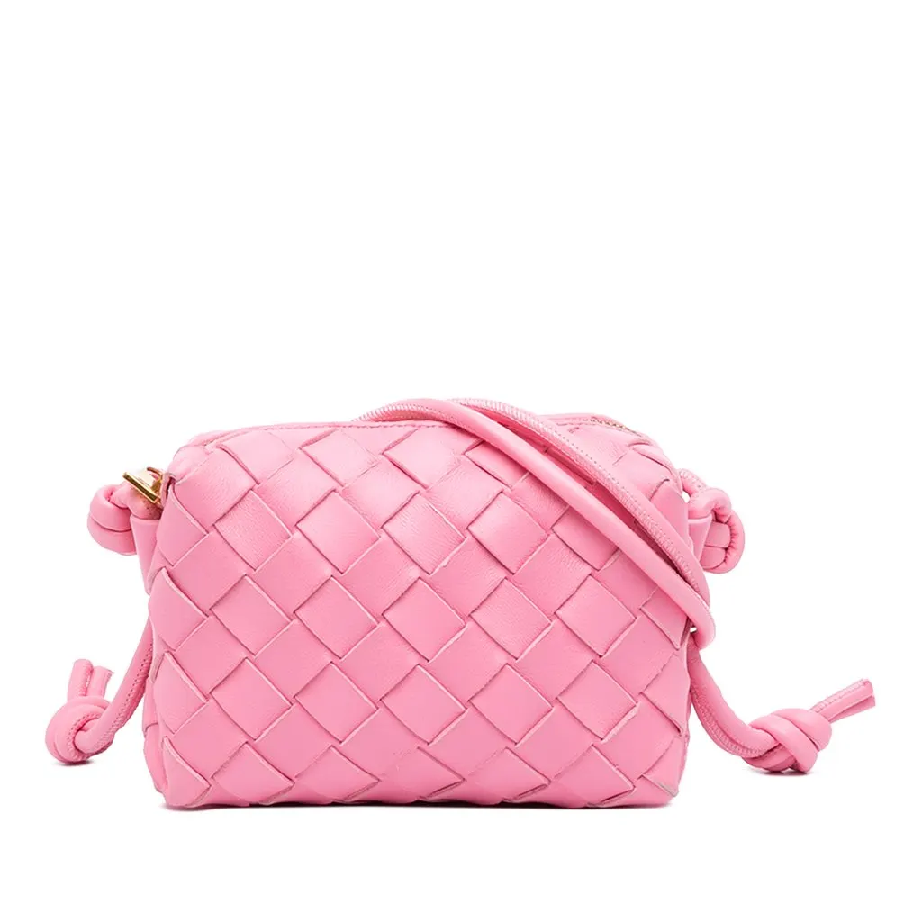 Bottega Veneta Candy Lambskin Intrecciato Loop Camera Bag Pink Leather Very good - Front View