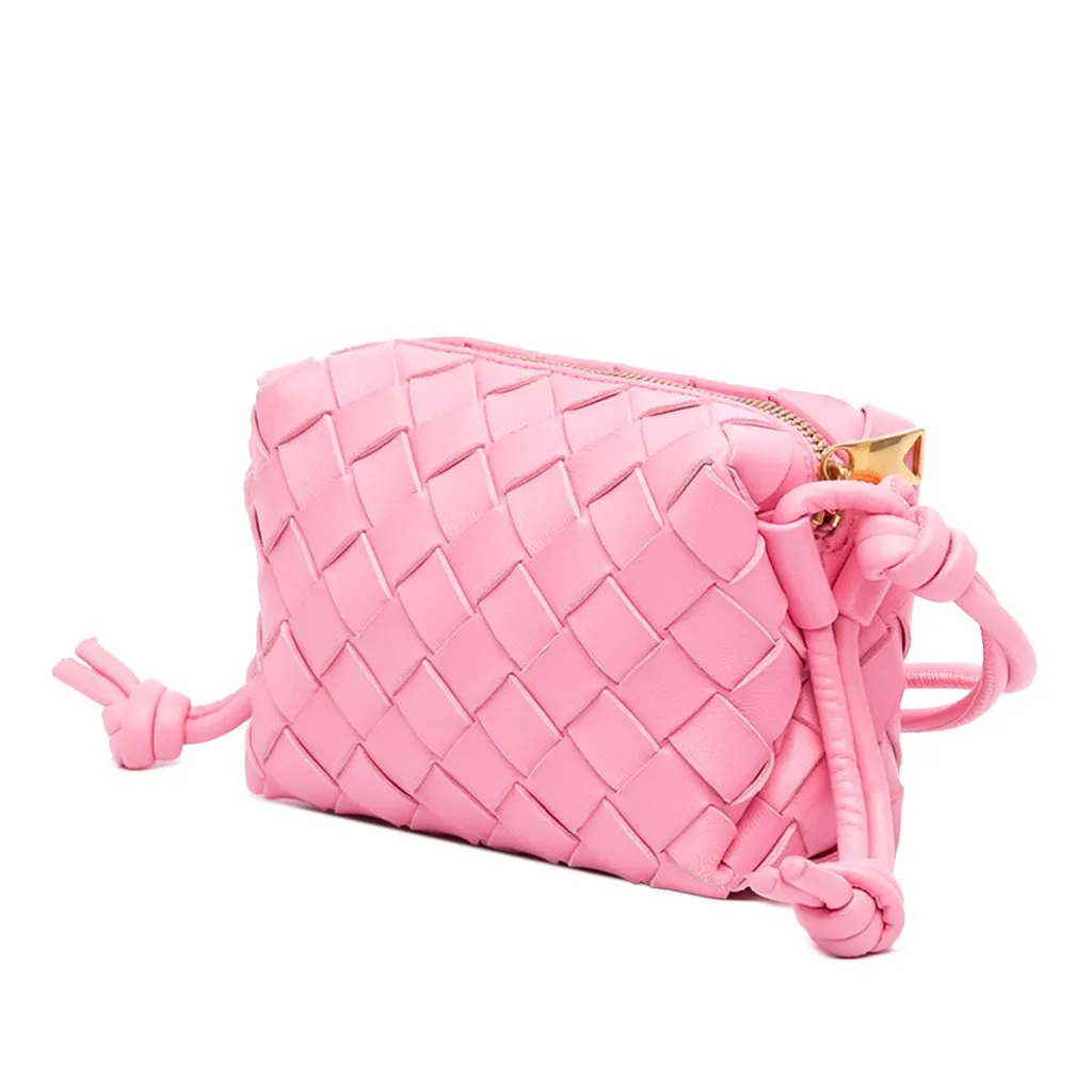 Bottega Veneta Candy Lambskin Intrecciato Loop Camera Bag Pink Leather Very good - Back View