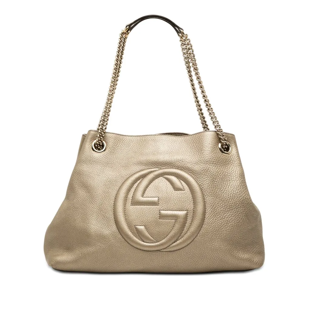 Gucci Medium Metallic Calfskin Soho Chain Tote Gold Leather Very good - Front View