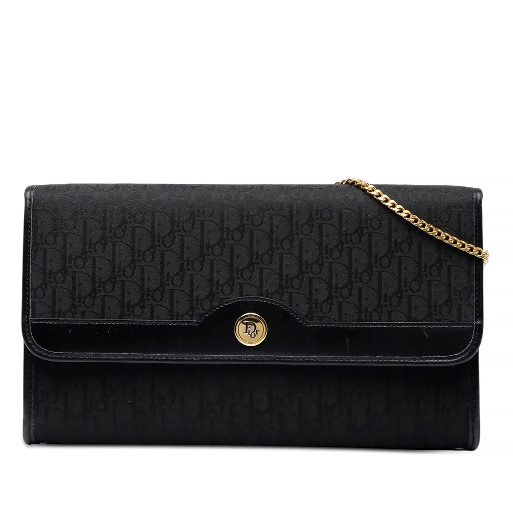 Dior Diorissimo Trotter Canvas Chain Shoulder Bag Black Canvas Good - Front View