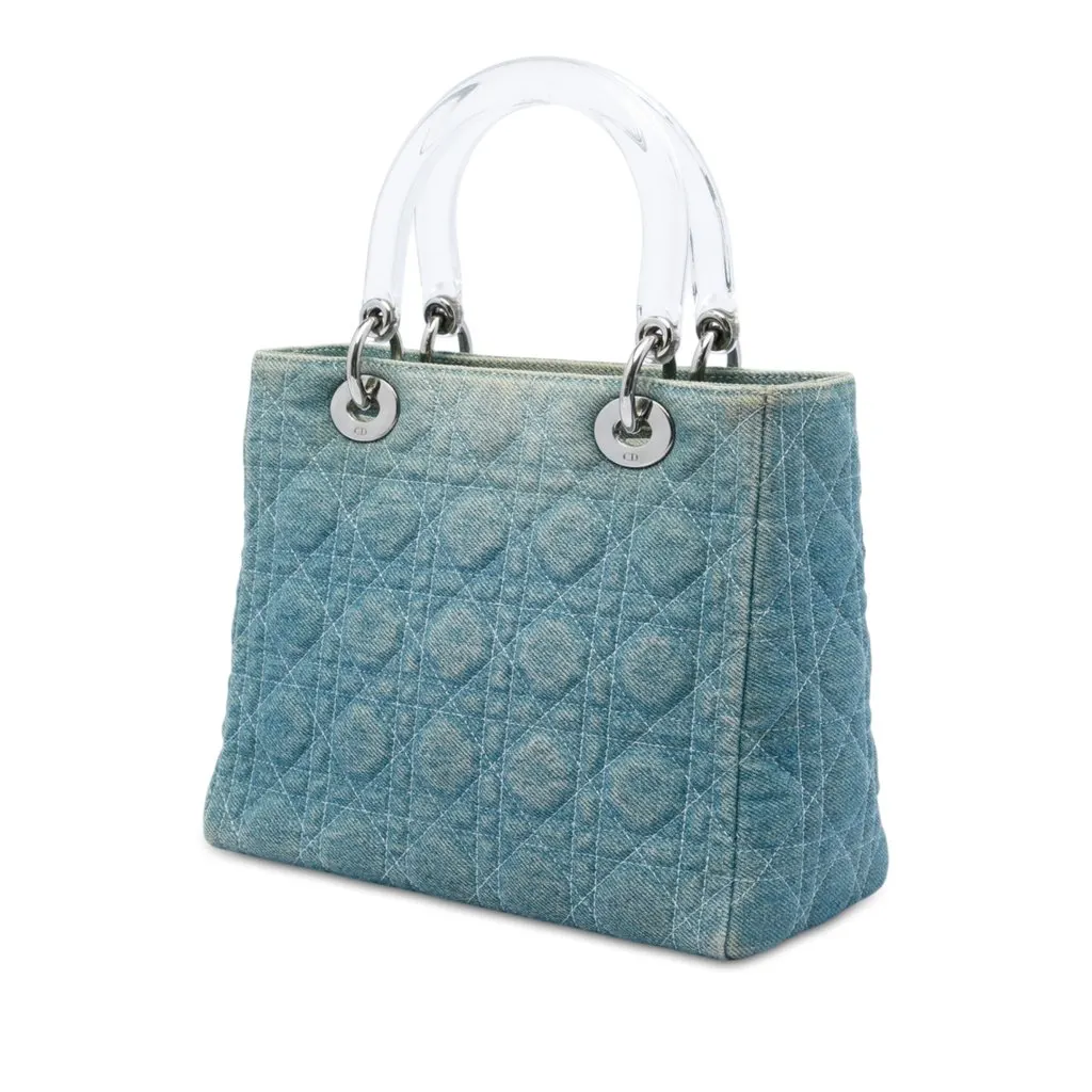 Dior Medium Denim Cannage Acrylic Handles Lady Dior Blue Very good - Back View