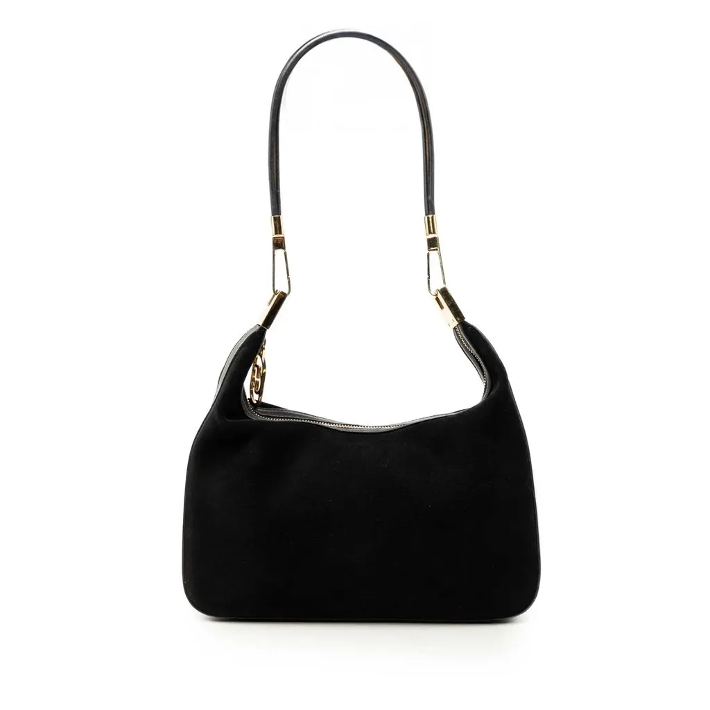 Gucci Suede Shoulder Bag Black Suede Good - Front View