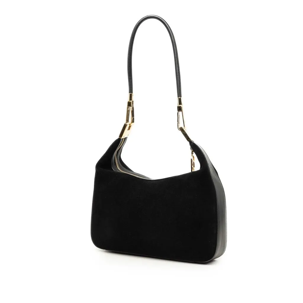Gucci Suede Shoulder Bag Black Suede Good - Back View