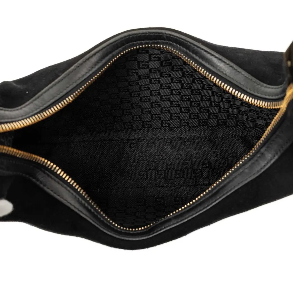 Gucci Suede Shoulder Bag Black Suede Good - Model View