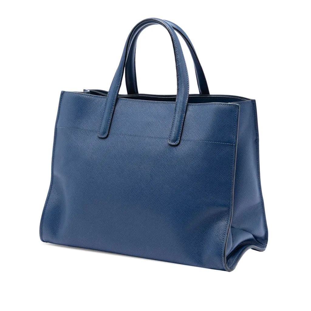 Prada Saffiano Soft Triple Pocket Tote Blue Leather Very good - Back View