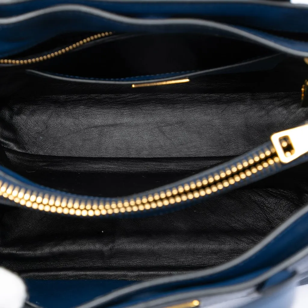 Prada Saffiano Soft Triple Pocket Tote Blue Leather Very good - Model View