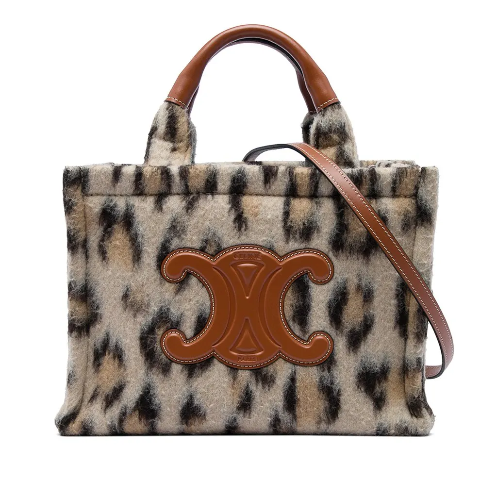 Celine Small Leopard Print Felt Cuir Triomphe Cabas Thais Satchel