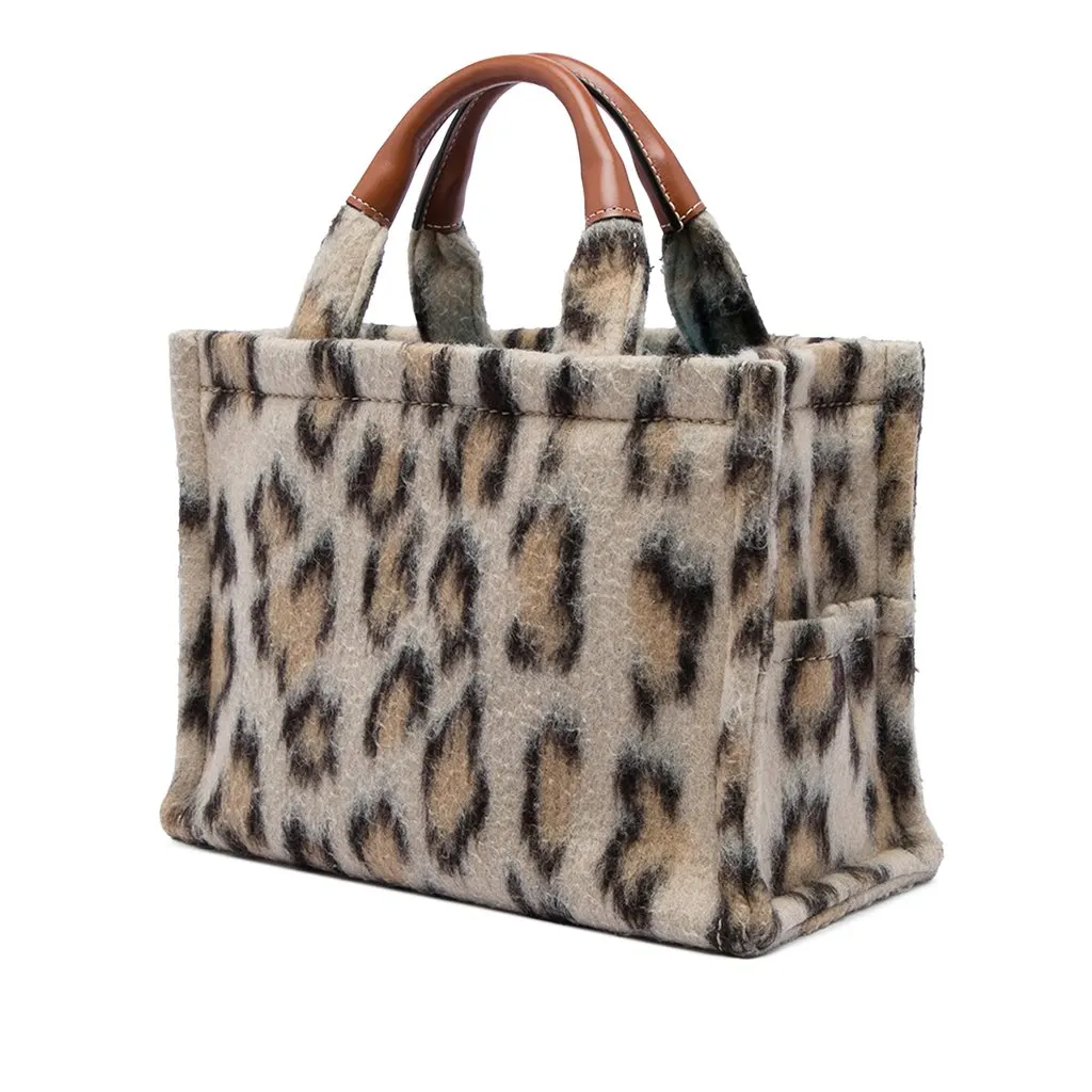 Celine Small Leopard Print Felt Cuir Triomphe Cabas Thais Satchel Beige Wool Very good - Back View