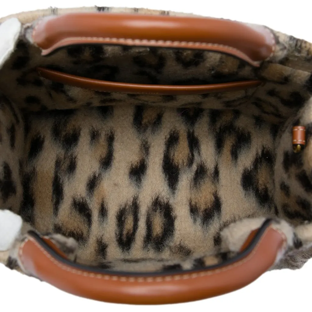 Celine Small Leopard Print Felt Cuir Triomphe Cabas Thais Satchel Beige Wool Very good - Model View