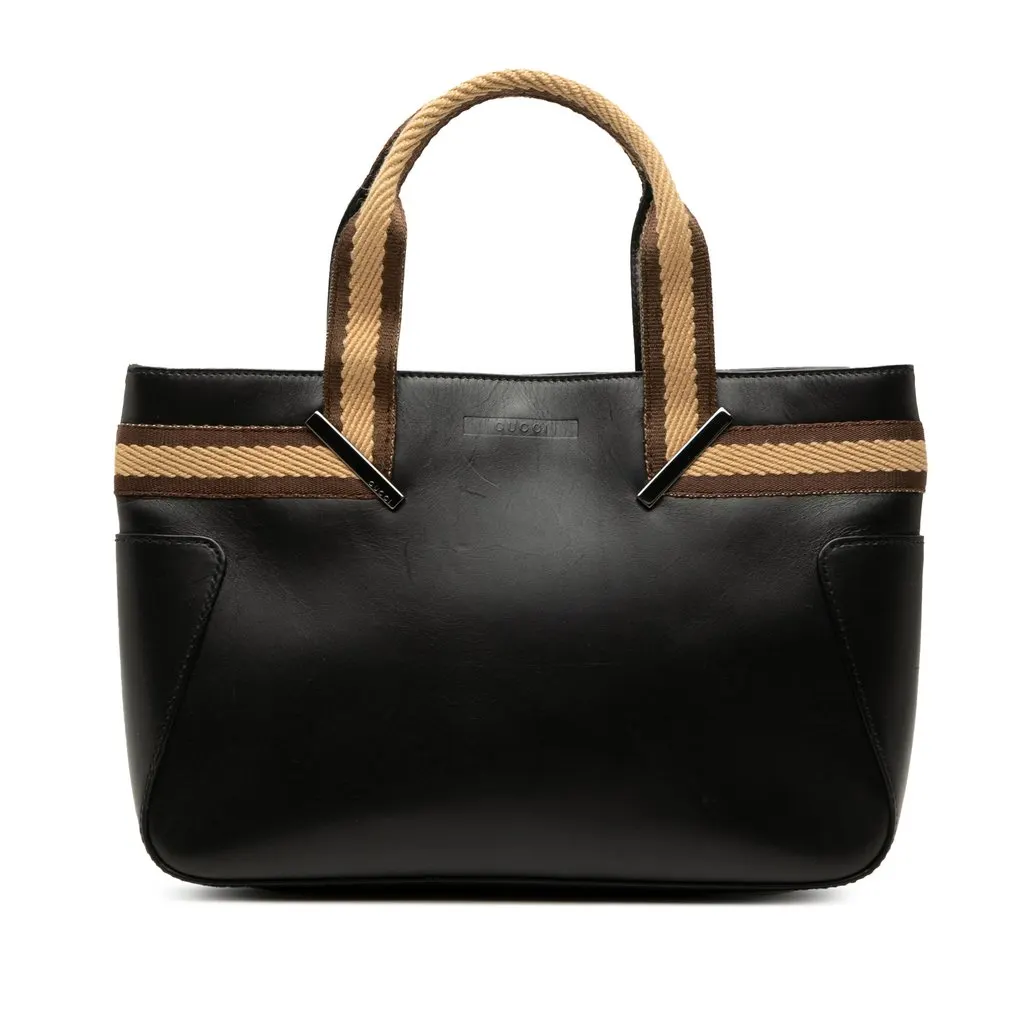 Gucci Calfskin Web Handbag Black Leather Very good - Front View