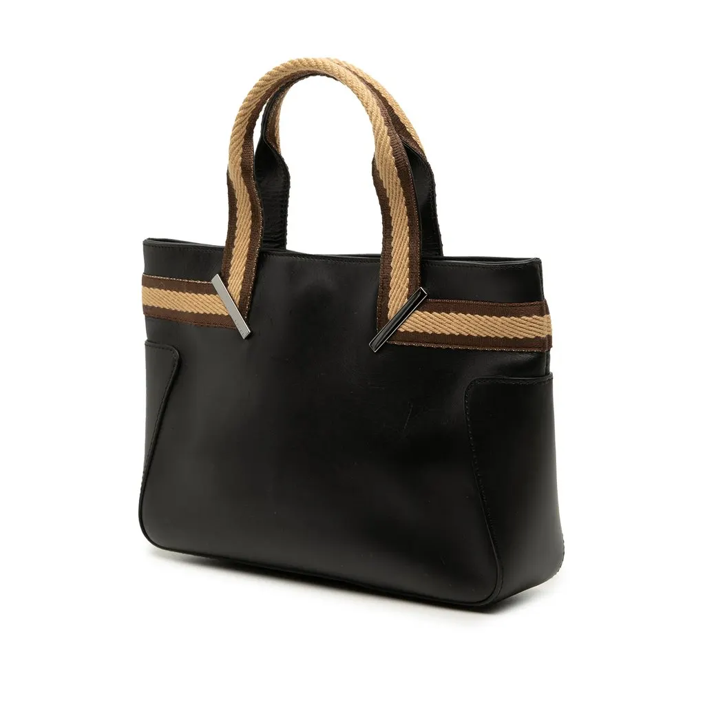 Gucci Calfskin Web Handbag Black Leather Very good - Back View