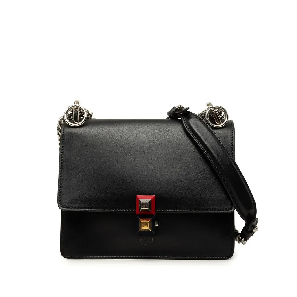 Fendi Small Leather Kan I Crossbody Black Leather Very good - Front View