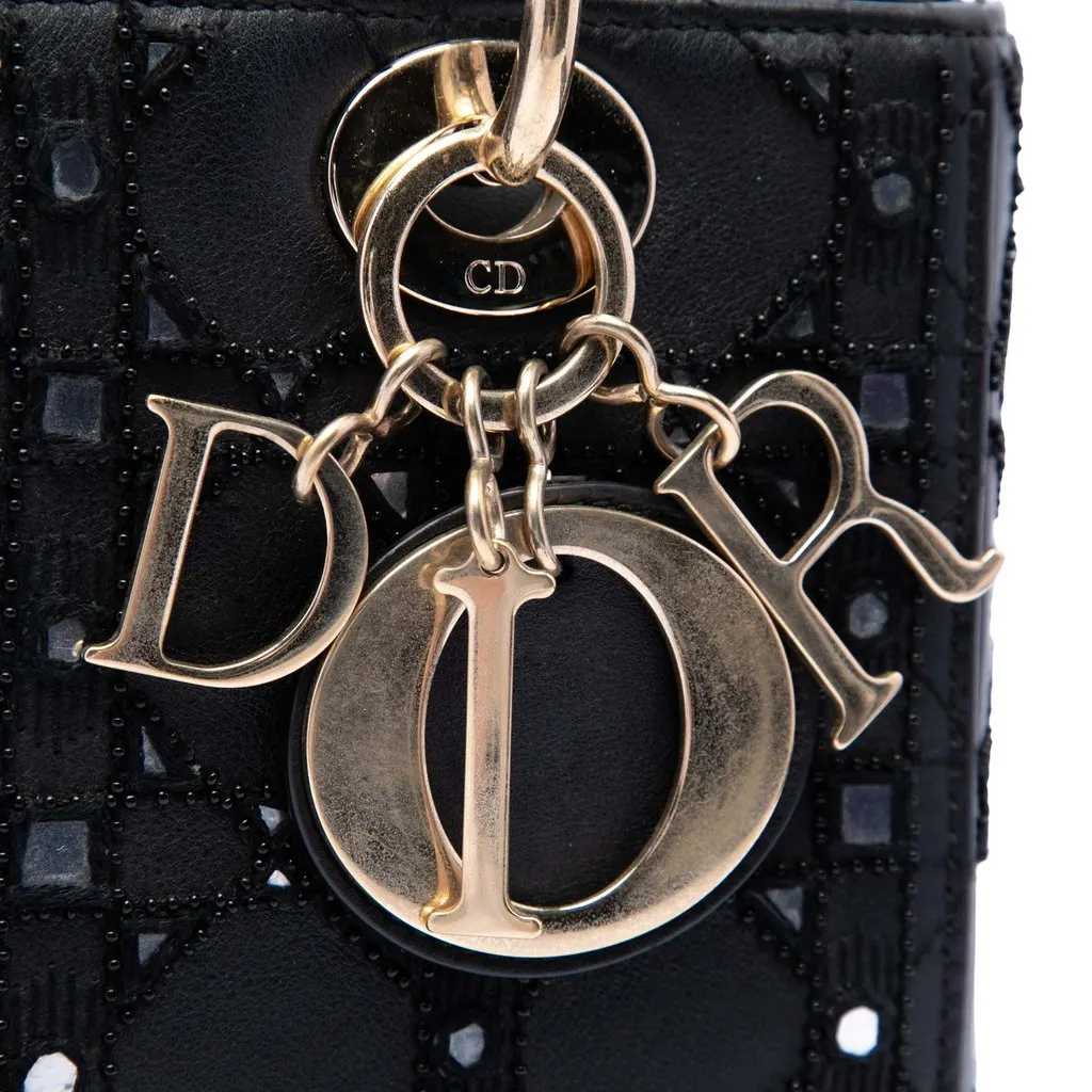 Dior Medium Calfskin Cannage Bead and Strass Embellished Lady Dior Black Leather Good - Box View
