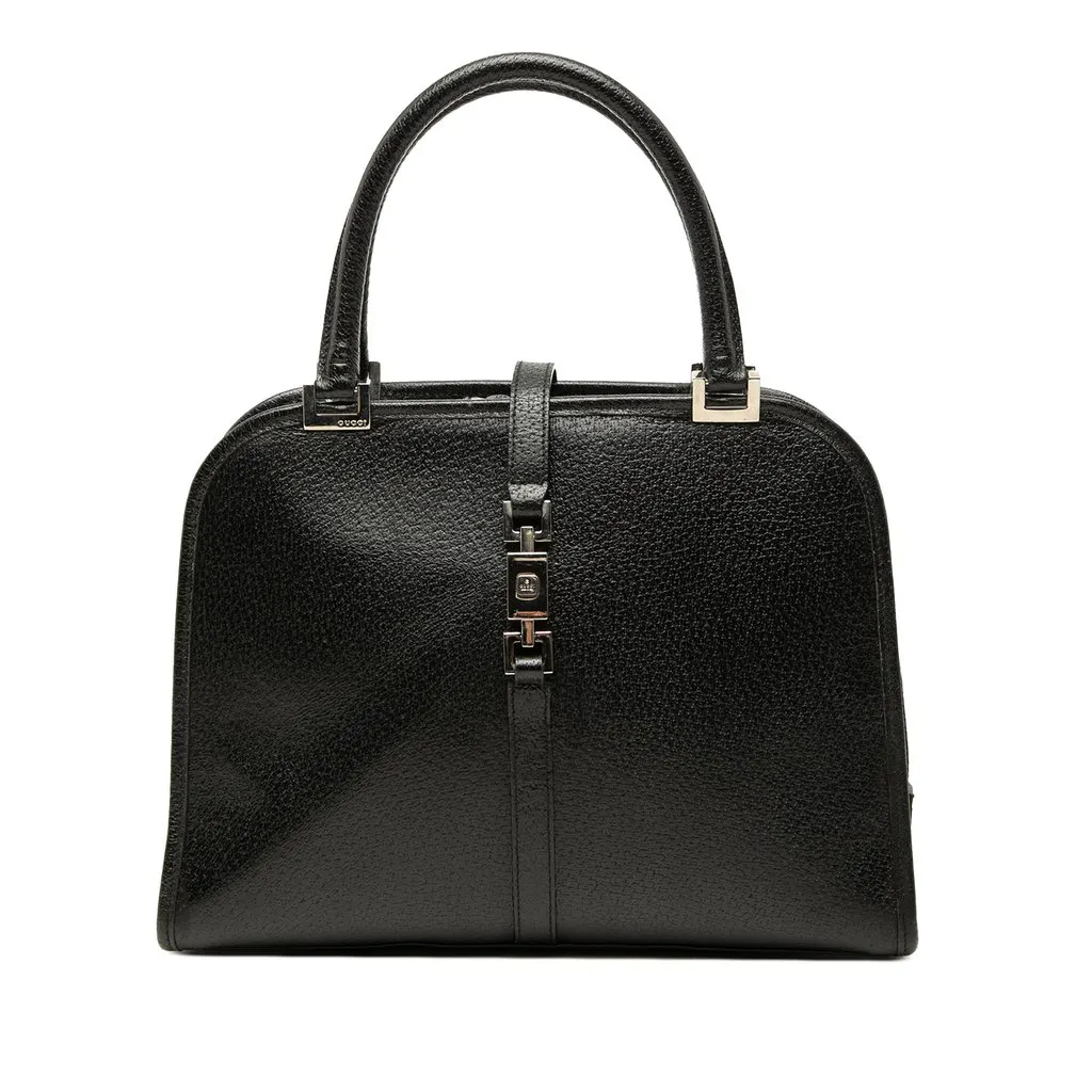 Gucci Grained Calfskin Jackie Handbag Black Leather Very good - Front View