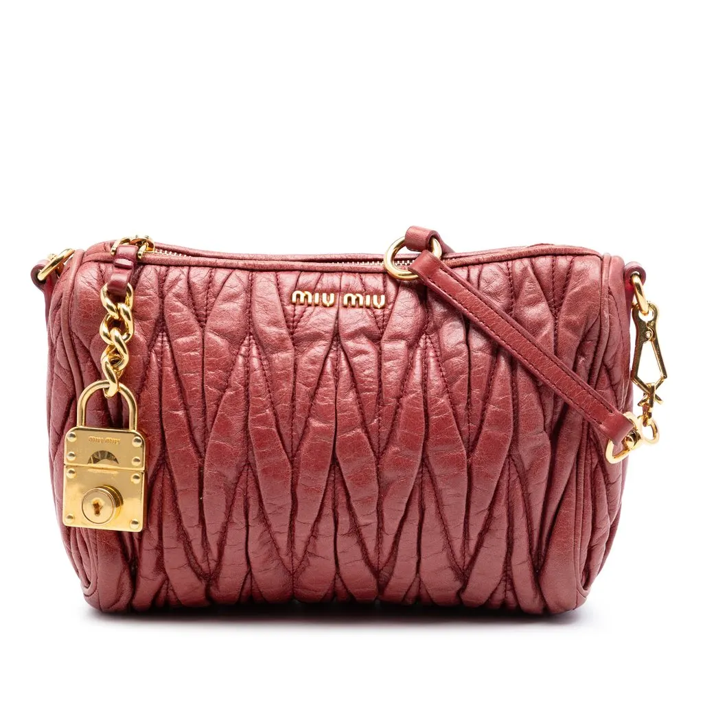 Miu Miu Matelasse Leather Shoulder Bag Red Leather Very good - Front View